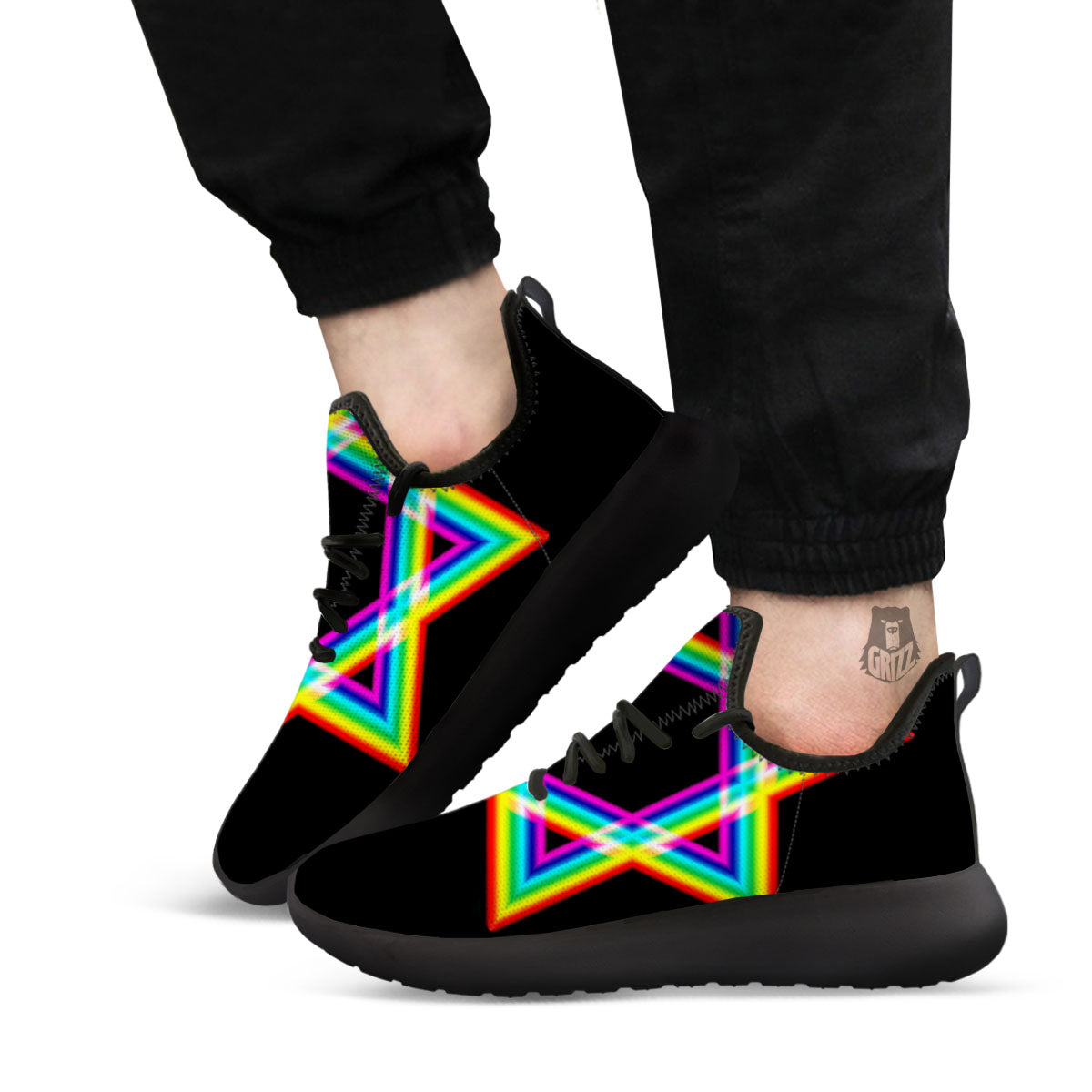 Star Of David Rainbow Print Black Athletic Shoes-grizzshop