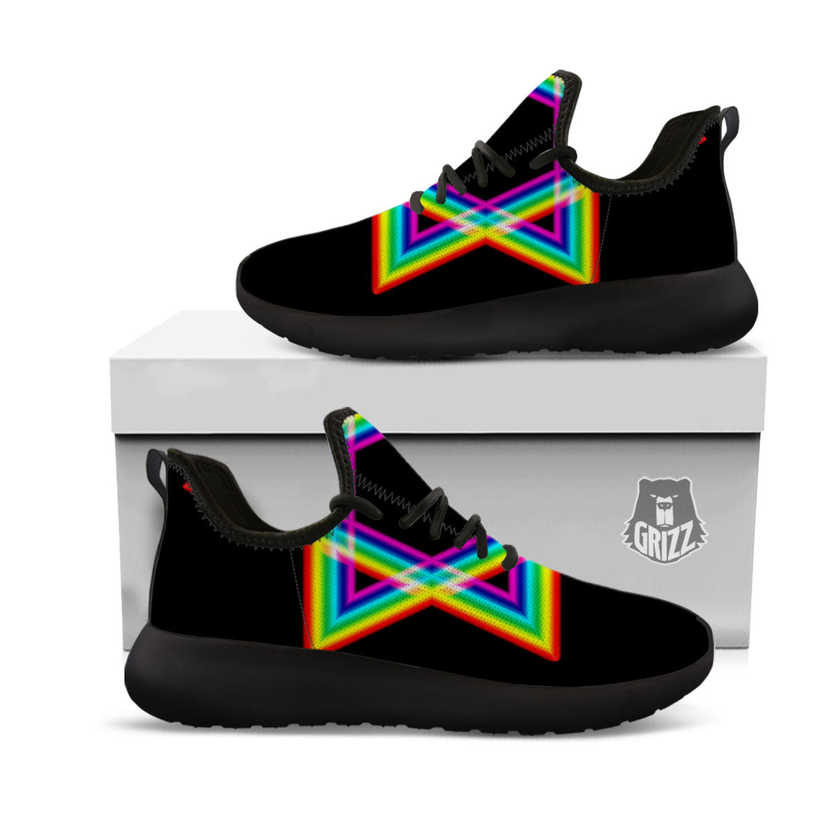 Star Of David Rainbow Print Black Athletic Shoes-grizzshop