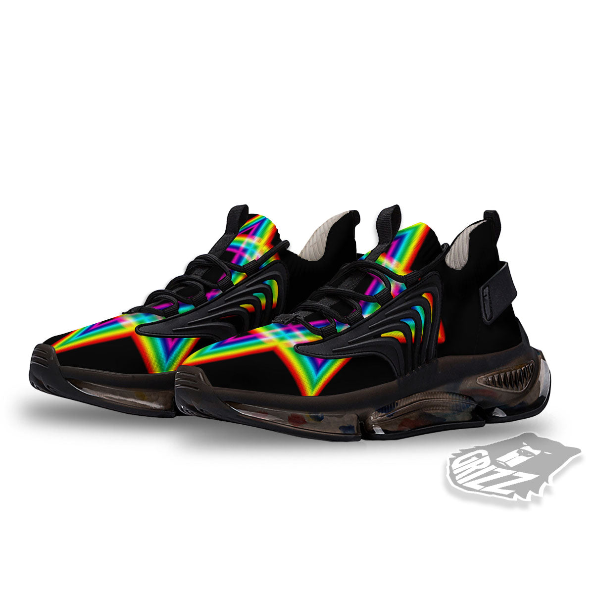 Star Of David Rainbow Print Black Gym Shoes-grizzshop