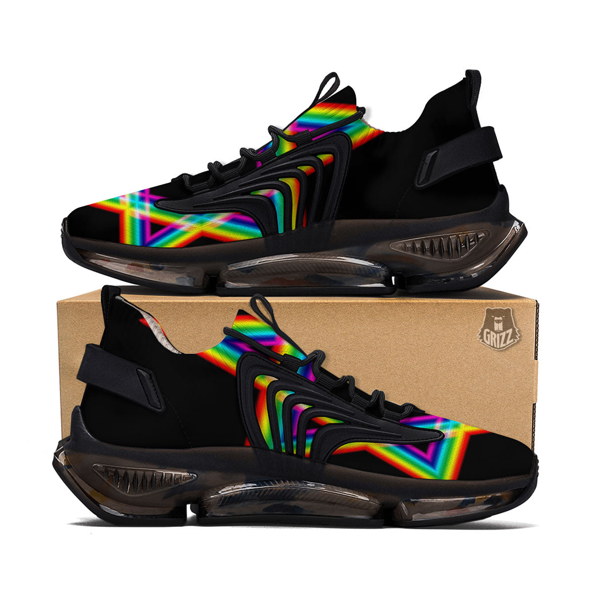 Star Of David Rainbow Print Black Gym Shoes-grizzshop