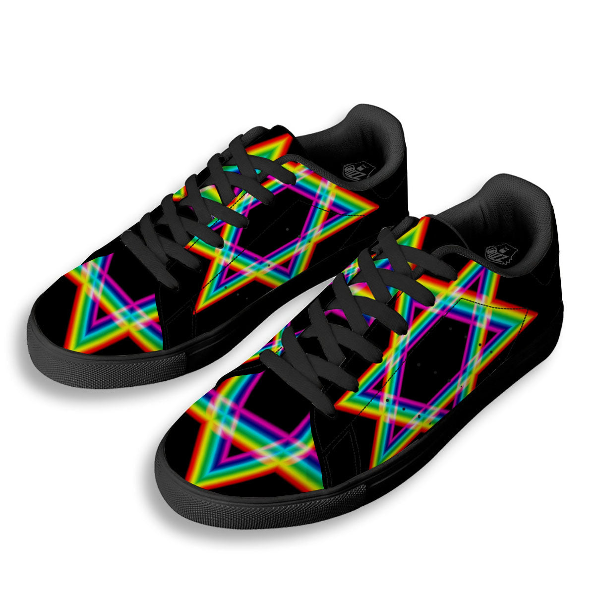 Star Of David Rainbow Print Black Low Top Sneakers-grizzshop