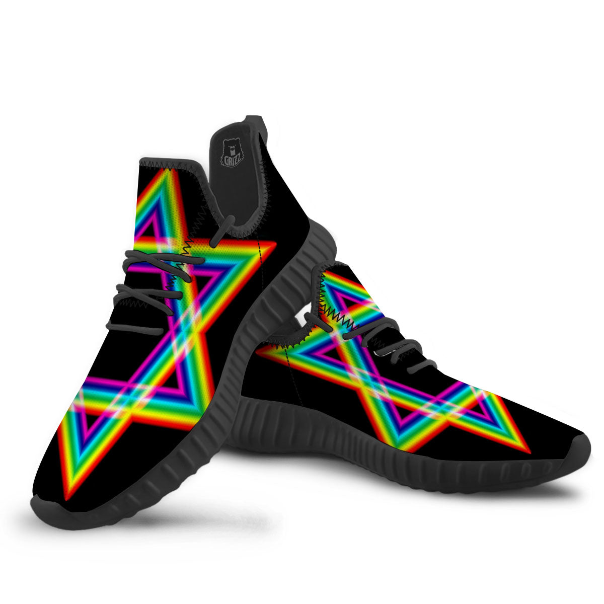 Star Of David Rainbow Print Black Walking Shoes-grizzshop