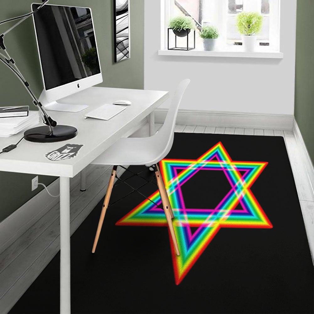 Star Of David Rainbow Print Floor Mat-grizzshop