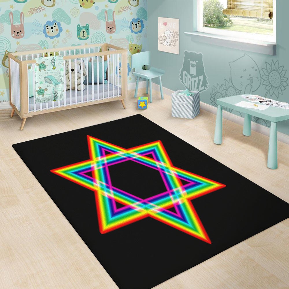 Star Of David Rainbow Print Floor Mat-grizzshop