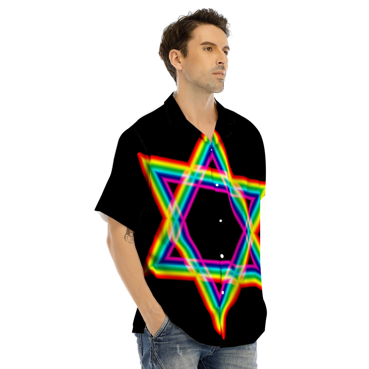 Star Of David Rainbow Print Men's Hawaiian Shirt-grizzshop