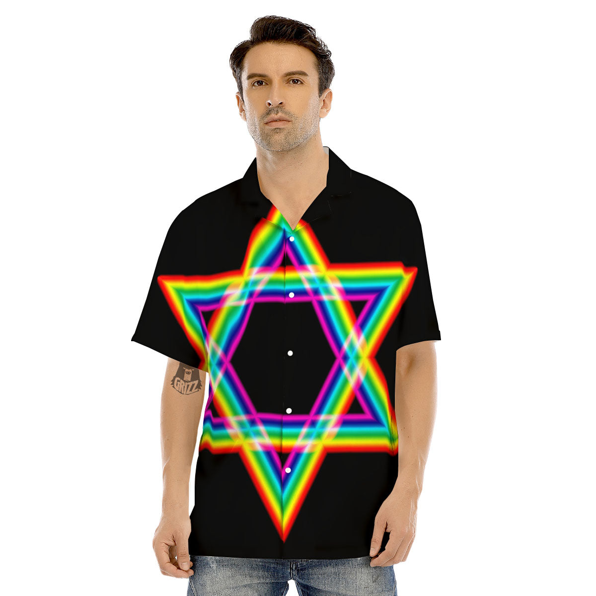 Star Of David Rainbow Print Men's Hawaiian Shirt-grizzshop