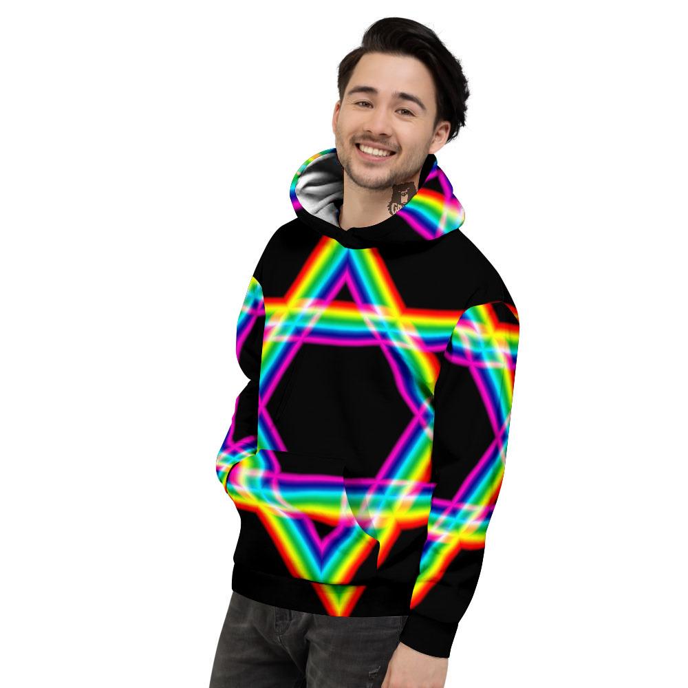 Star Of David Rainbow Print Men's Hoodie-grizzshop