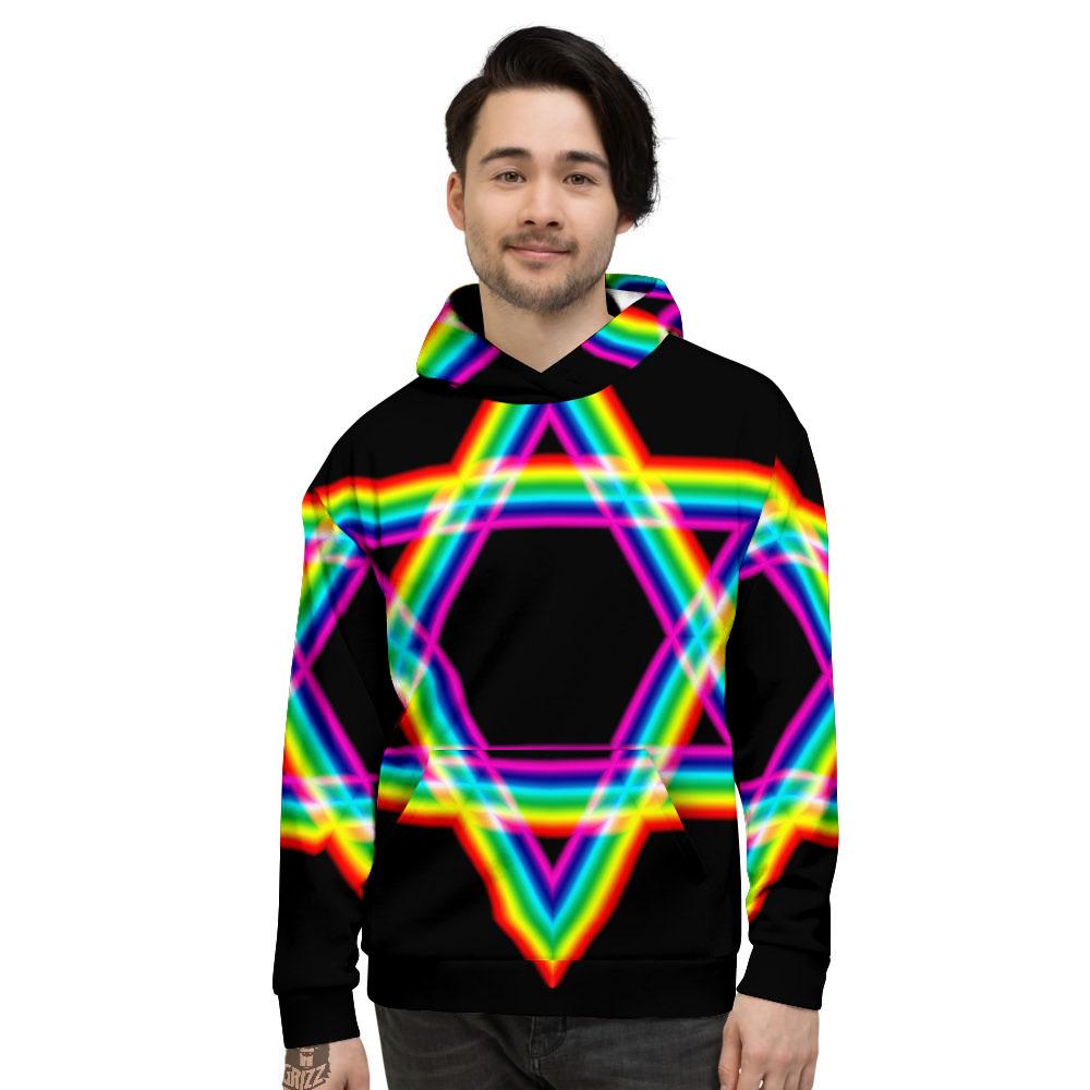 Star Of David Rainbow Print Men's Hoodie-grizzshop