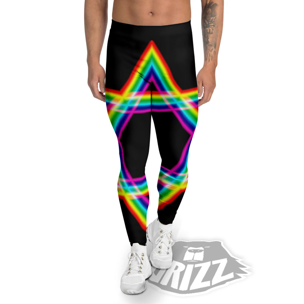 Star Of David Rainbow Print Men's Leggings-grizzshop