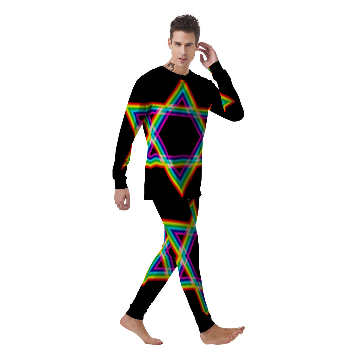 Star Of David Rainbow Print Men's Pajamas-grizzshop