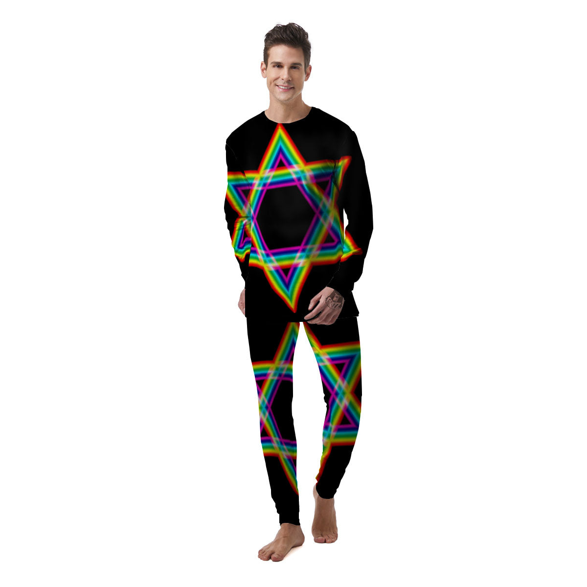 Star Of David Rainbow Print Men's Pajamas-grizzshop