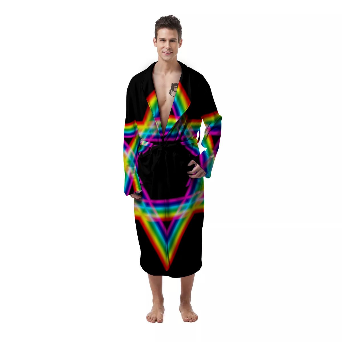 Star Of David Rainbow Print Men's Robe-grizzshop
