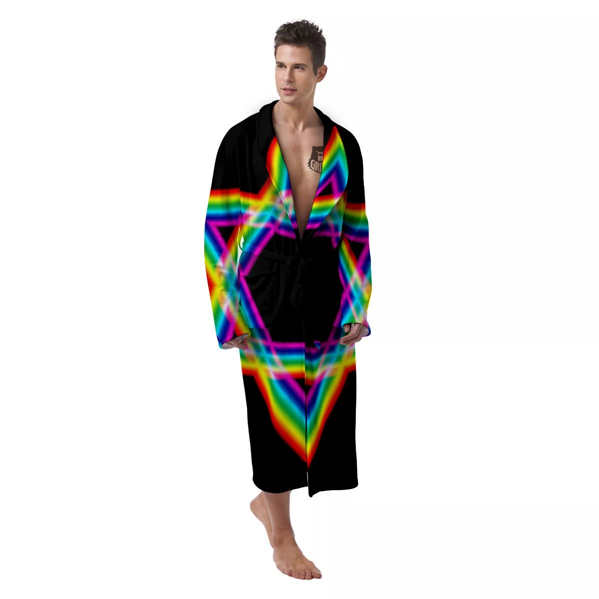 Star Of David Rainbow Print Men's Robe-grizzshop