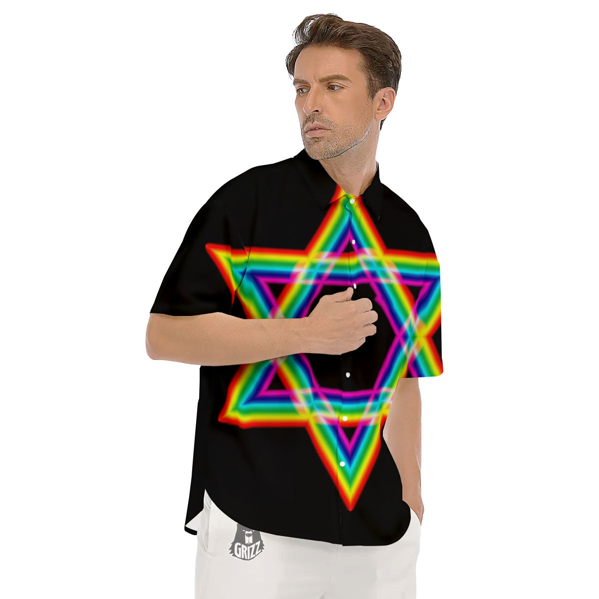 Star Of David Rainbow Print Men's Short Sleeve Shirts-grizzshop