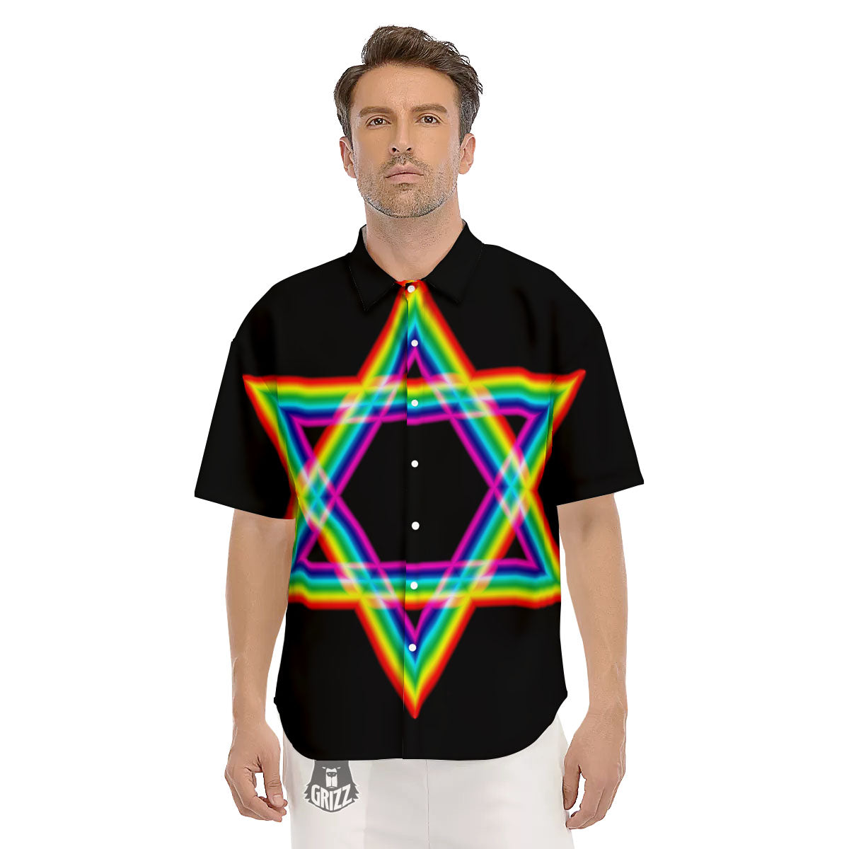 Star Of David Rainbow Print Men's Short Sleeve Shirts-grizzshop