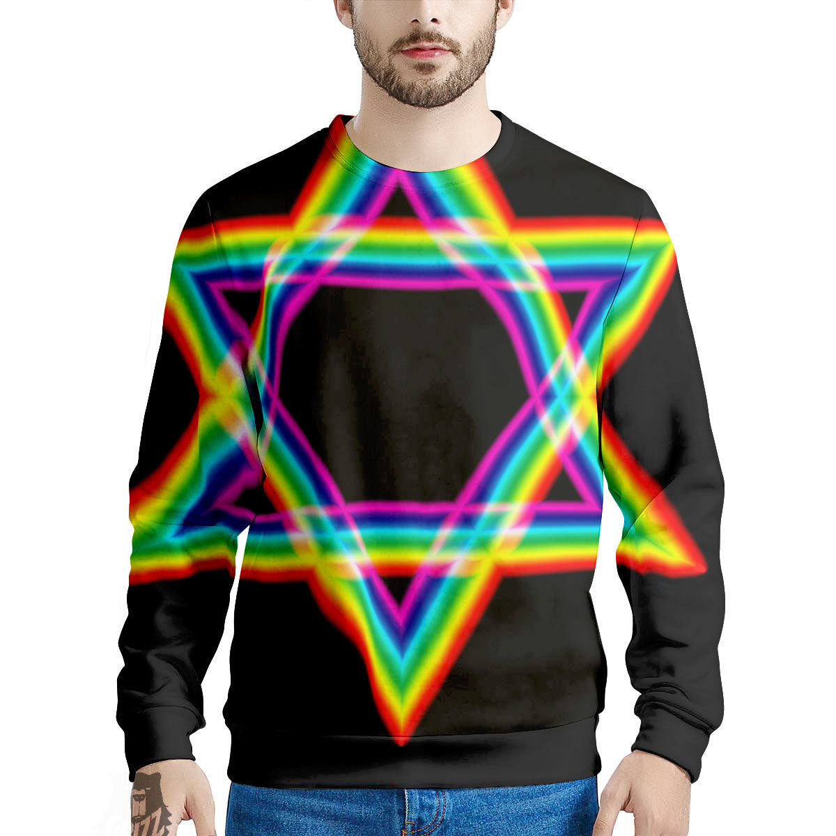 Star Of David Rainbow Print Men's Sweatshirt-grizzshop