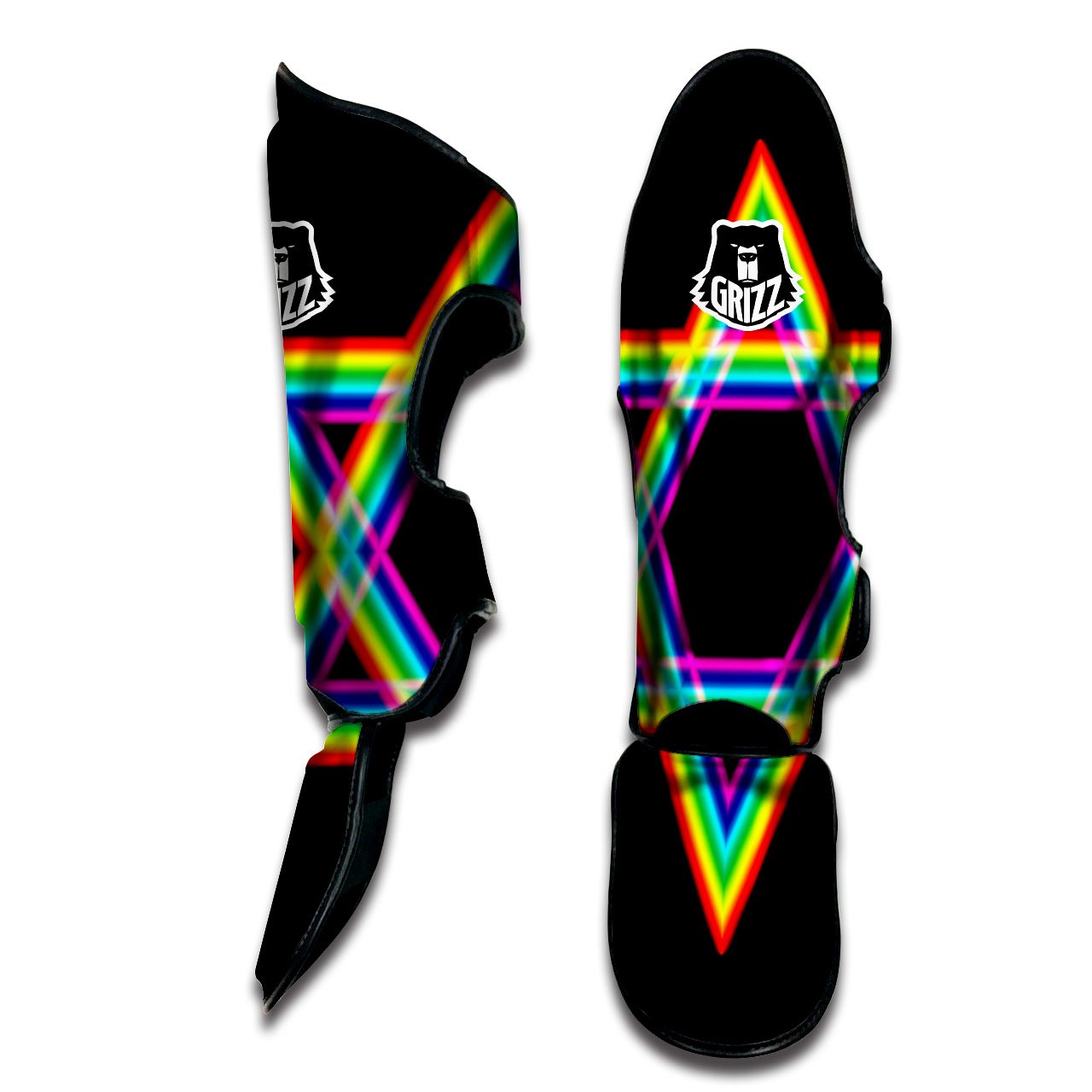 Star Of David Rainbow Print Muay Thai Shin Guards-grizzshop