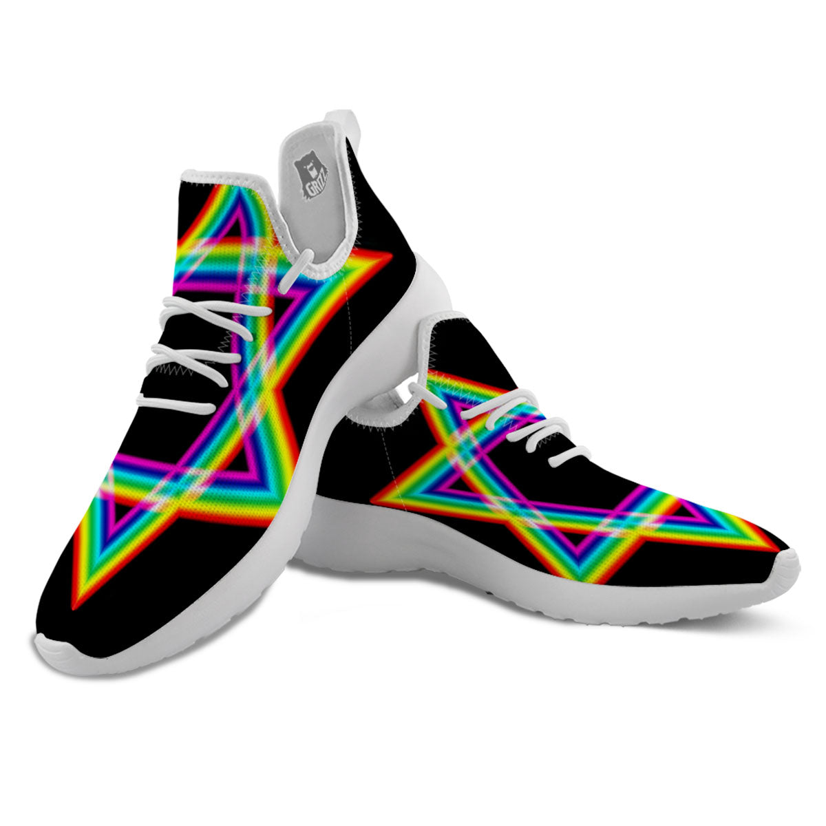 Star Of David Rainbow Print White Athletic Shoes-grizzshop