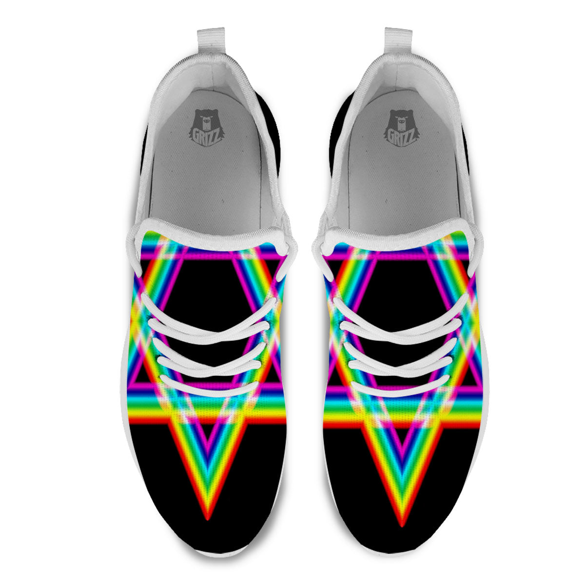 Star Of David Rainbow Print White Athletic Shoes-grizzshop