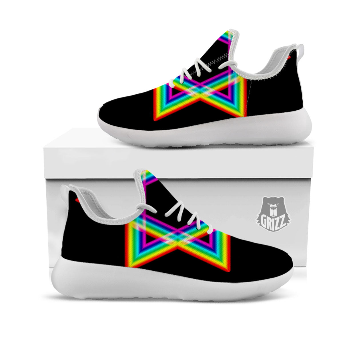 Star Of David Rainbow Print White Athletic Shoes-grizzshop