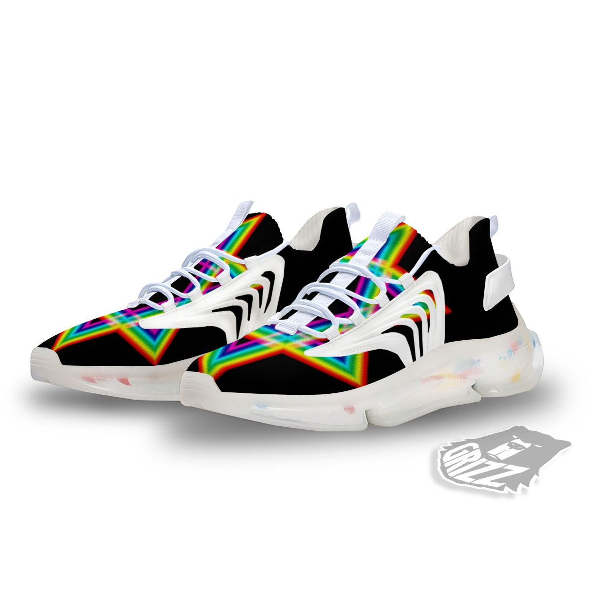 Star Of David Rainbow Print White Gym Shoes-grizzshop
