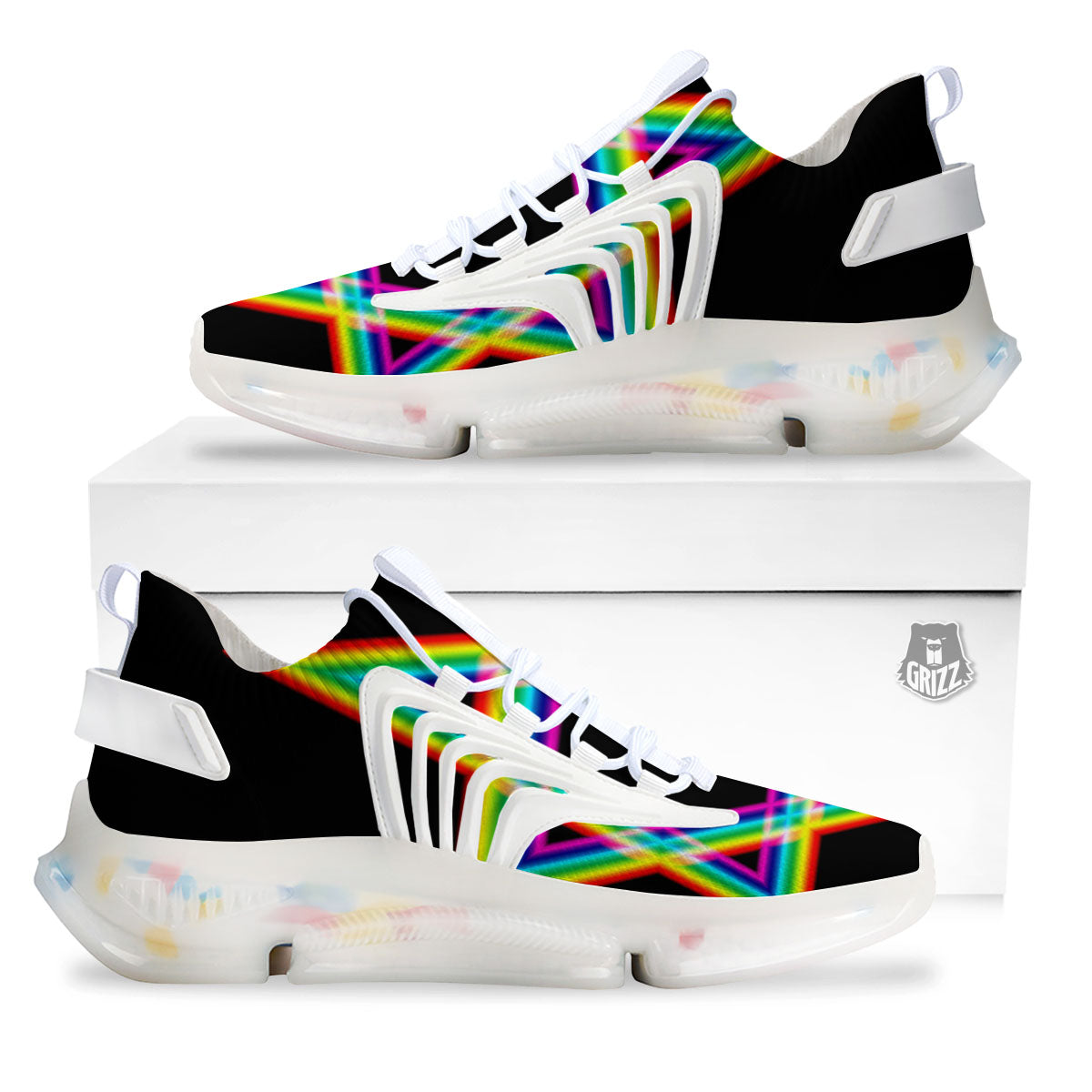 Star Of David Rainbow Print White Gym Shoes-grizzshop