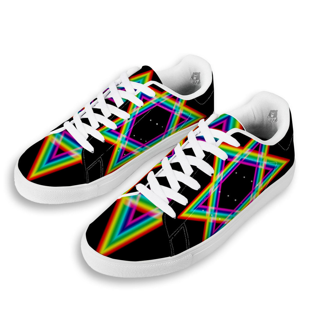 Star Of David Rainbow Print White Low Top Sneakers-grizzshop
