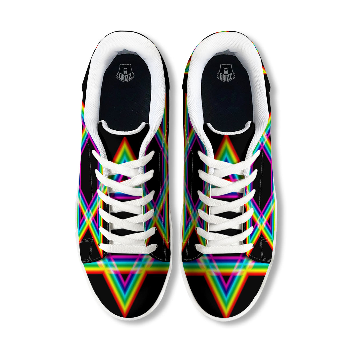 Star Of David Rainbow Print White Low Top Sneakers-grizzshop
