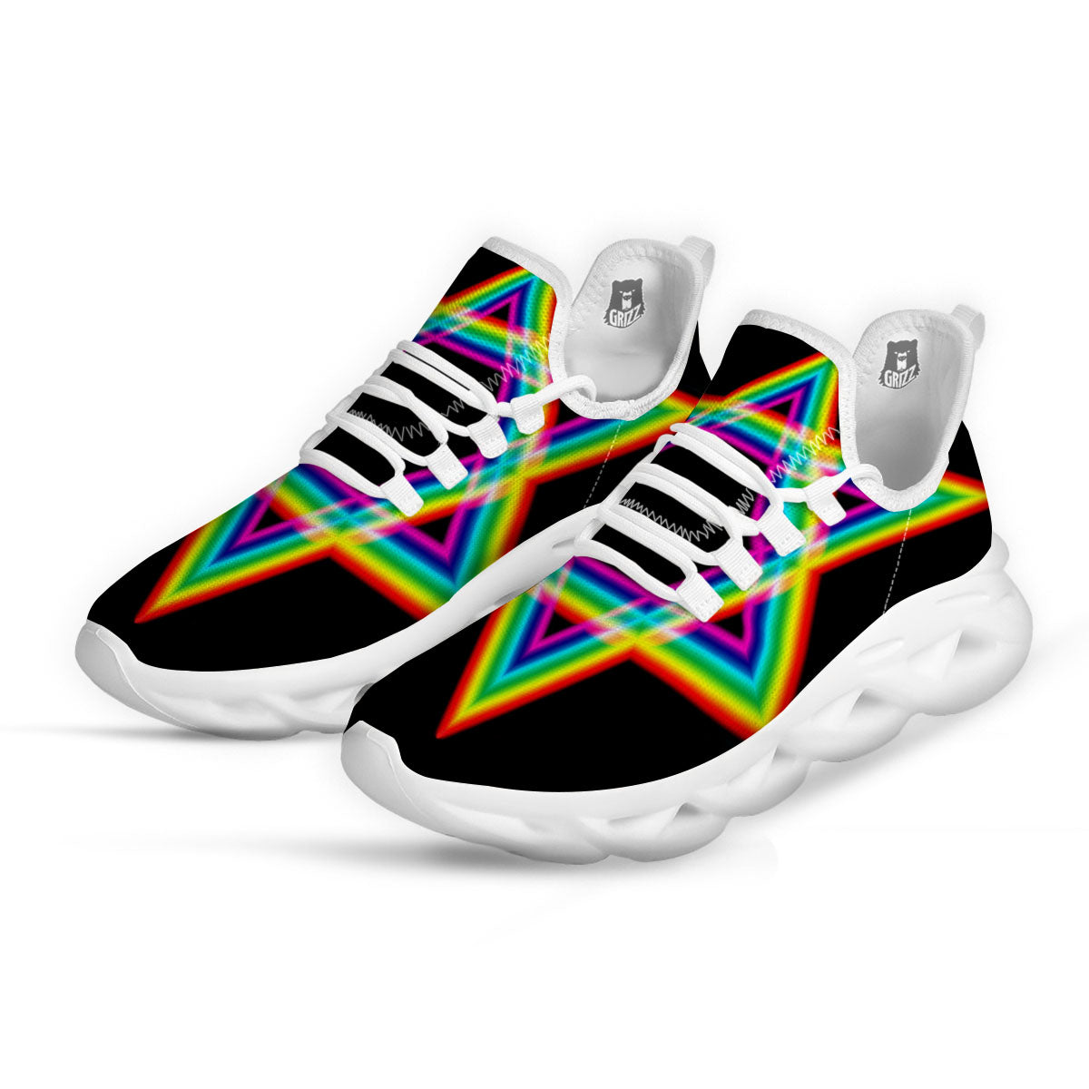 Star Of David Rainbow Print White Running Shoes-grizzshop