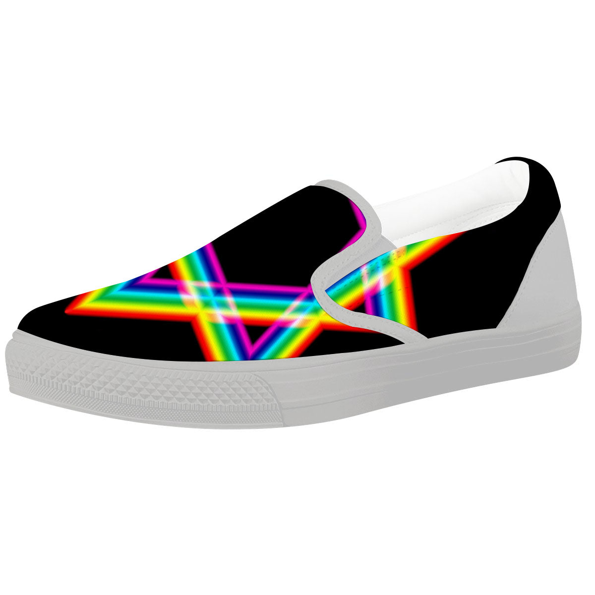 Star Of David Rainbow Print White Slip On Shoes-grizzshop
