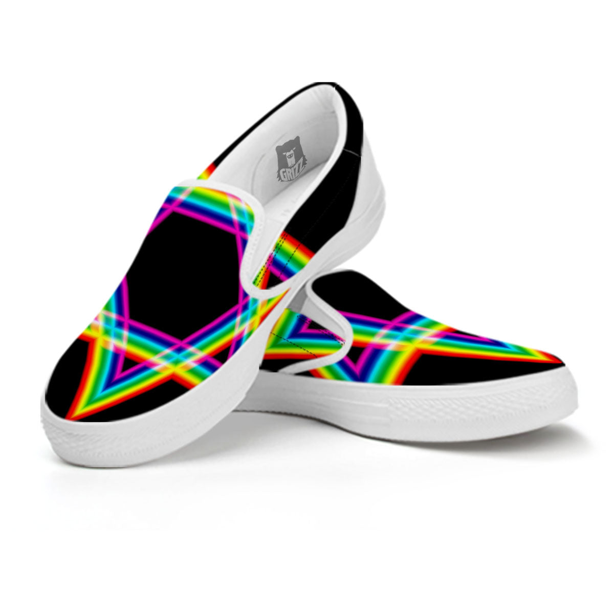 Star Of David Rainbow Print White Slip On Shoes-grizzshop