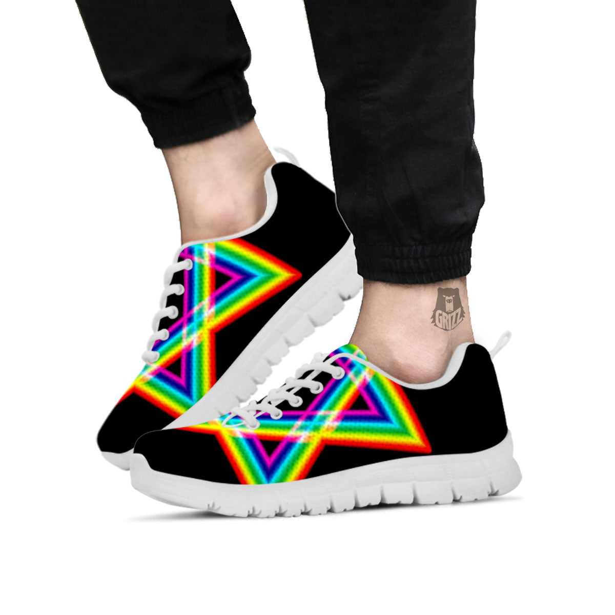 Star Of David Rainbow Print White Sneaker-grizzshop