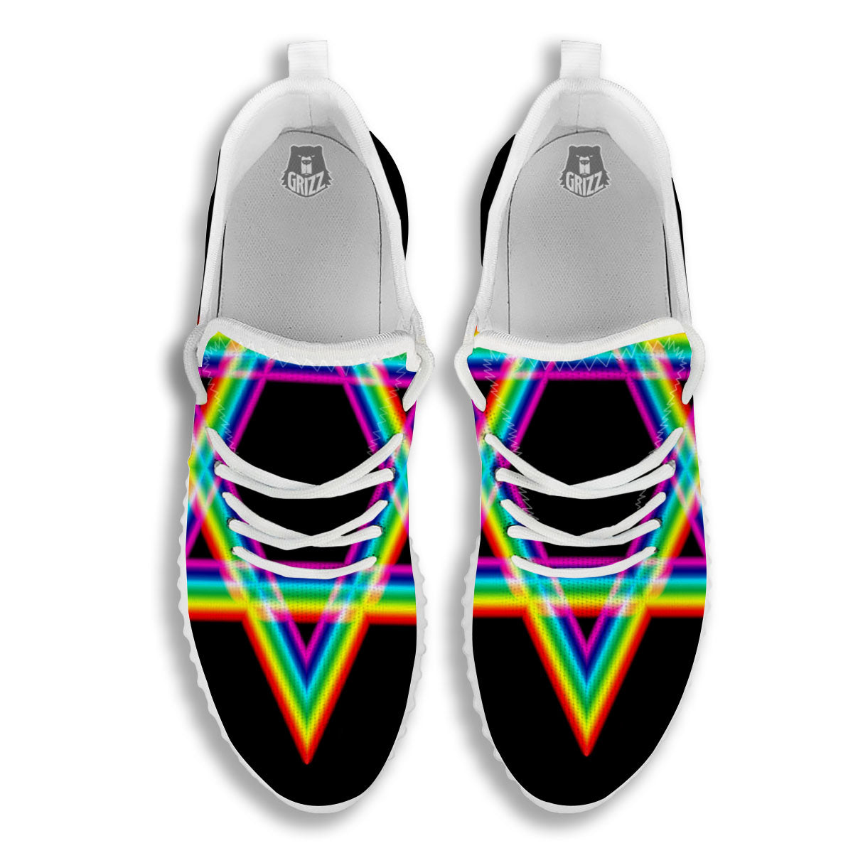 Star Of David Rainbow Print White Walking Shoes-grizzshop