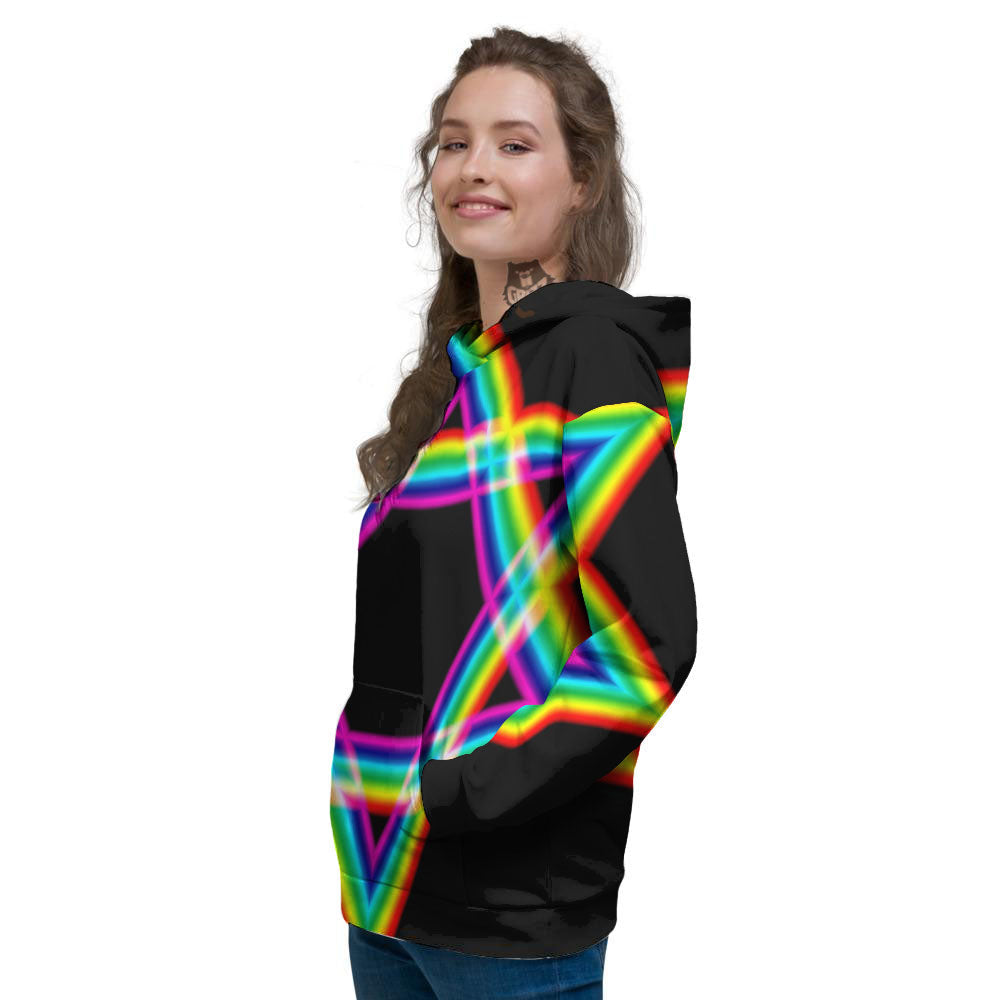 Star Of David Rainbow Print Women's Hoodie-grizzshop