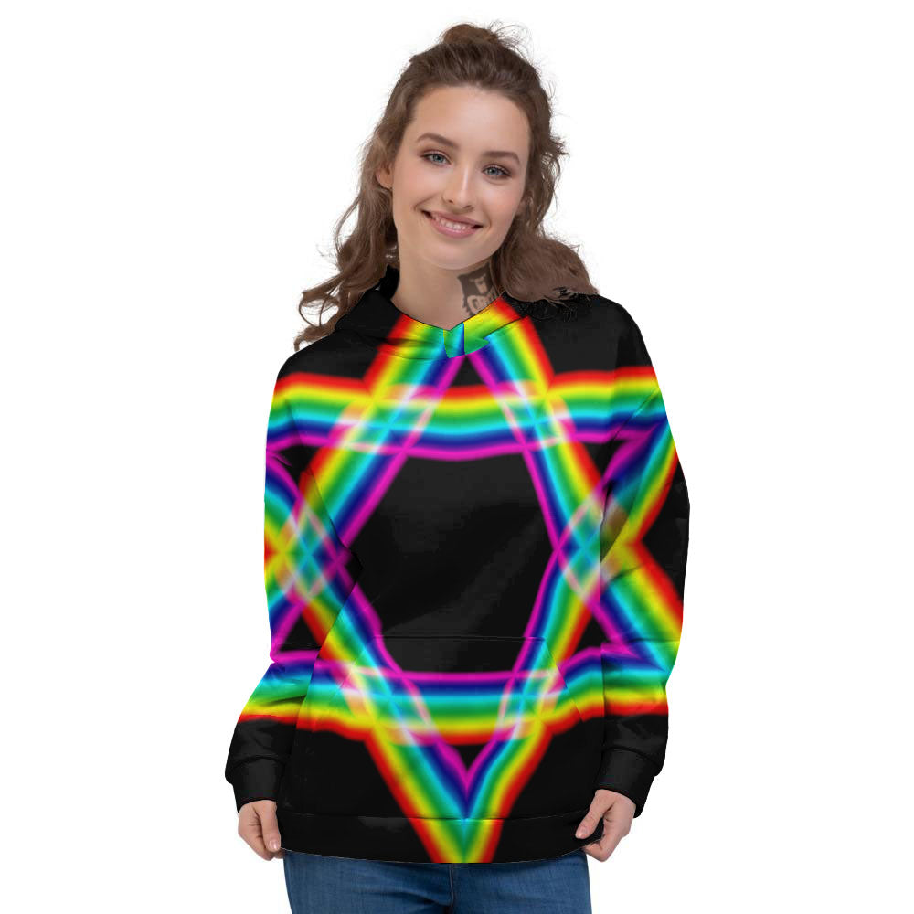 Star Of David Rainbow Print Women's Hoodie-grizzshop