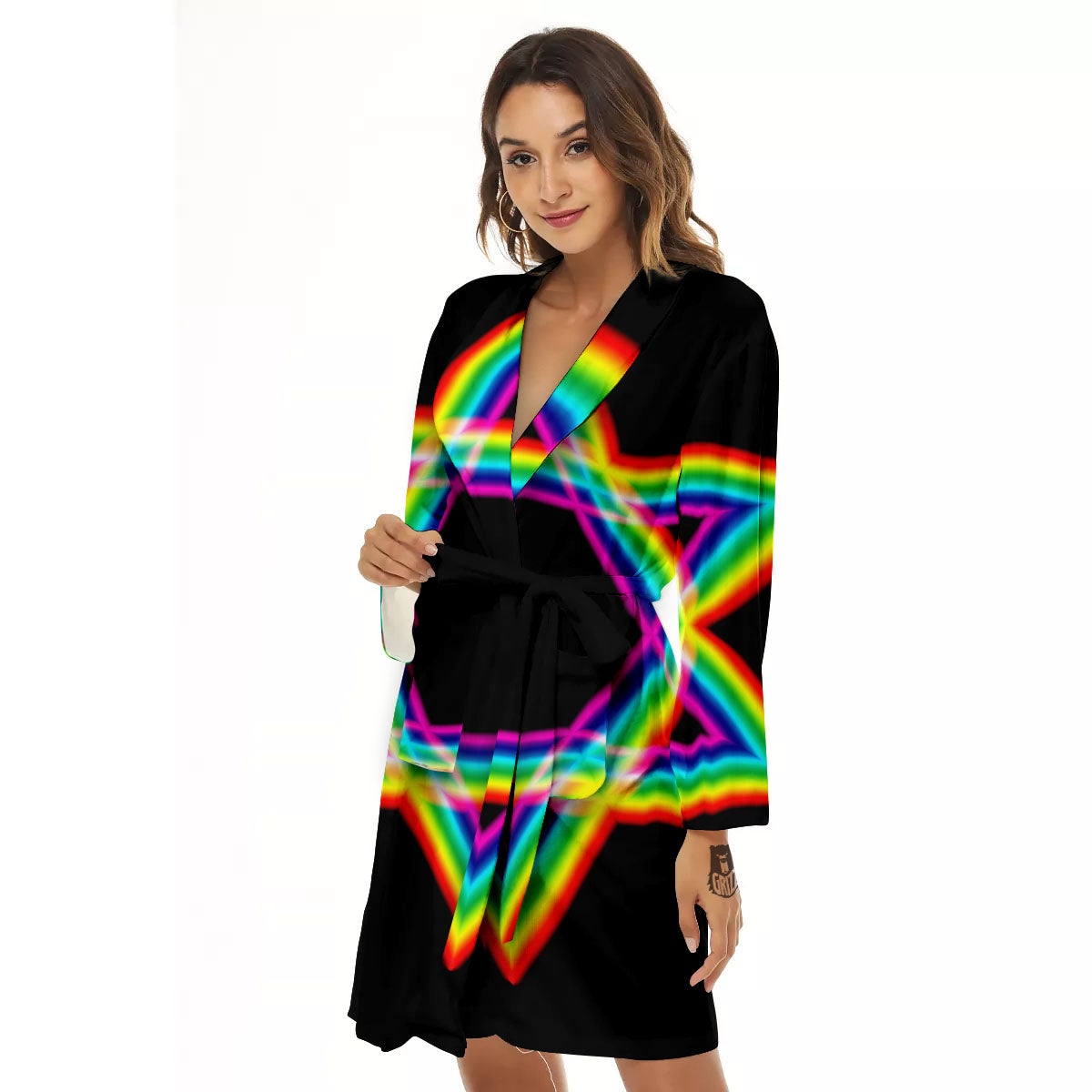 Star Of David Rainbow Print Women's Robe-grizzshop