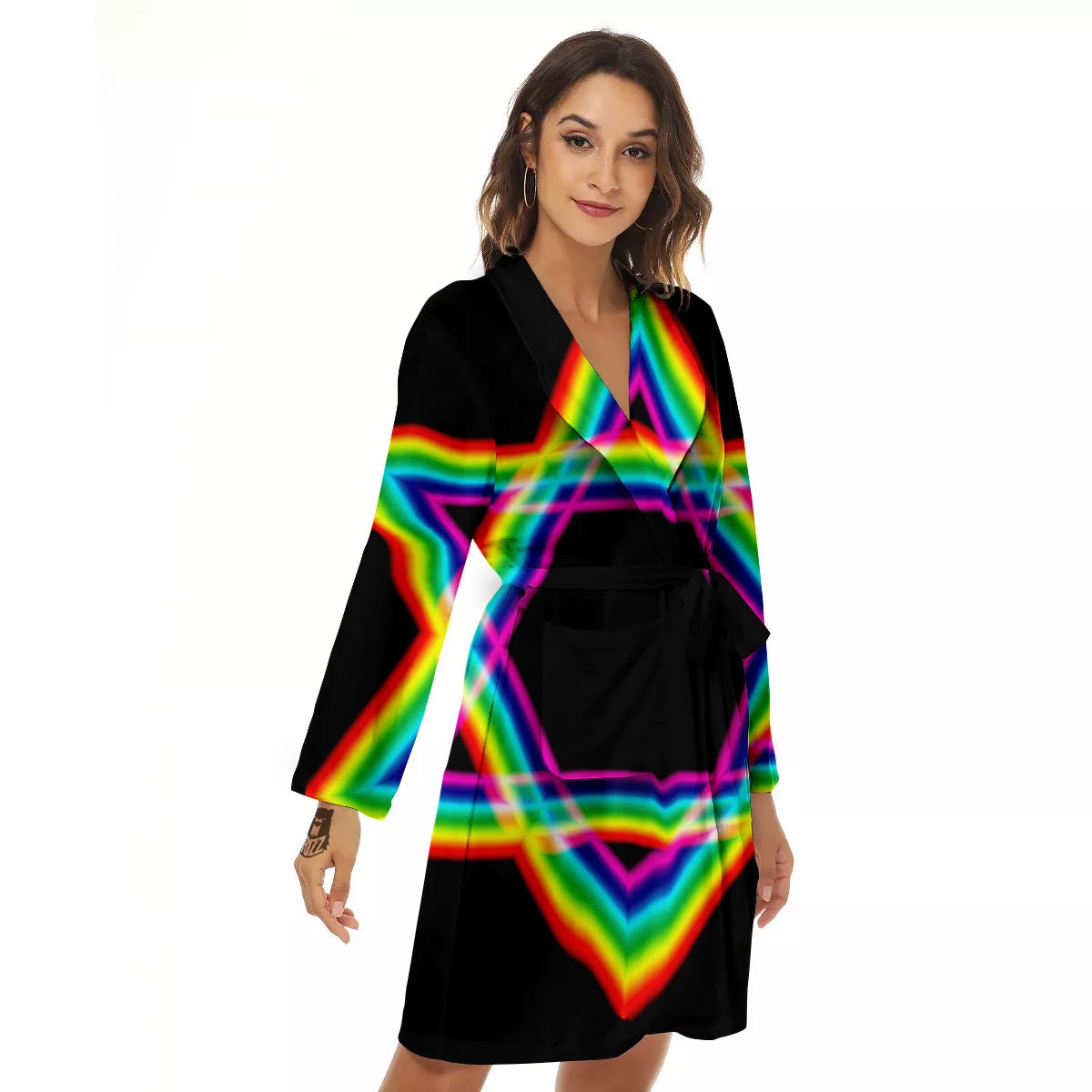 Star Of David Rainbow Print Women's Robe-grizzshop