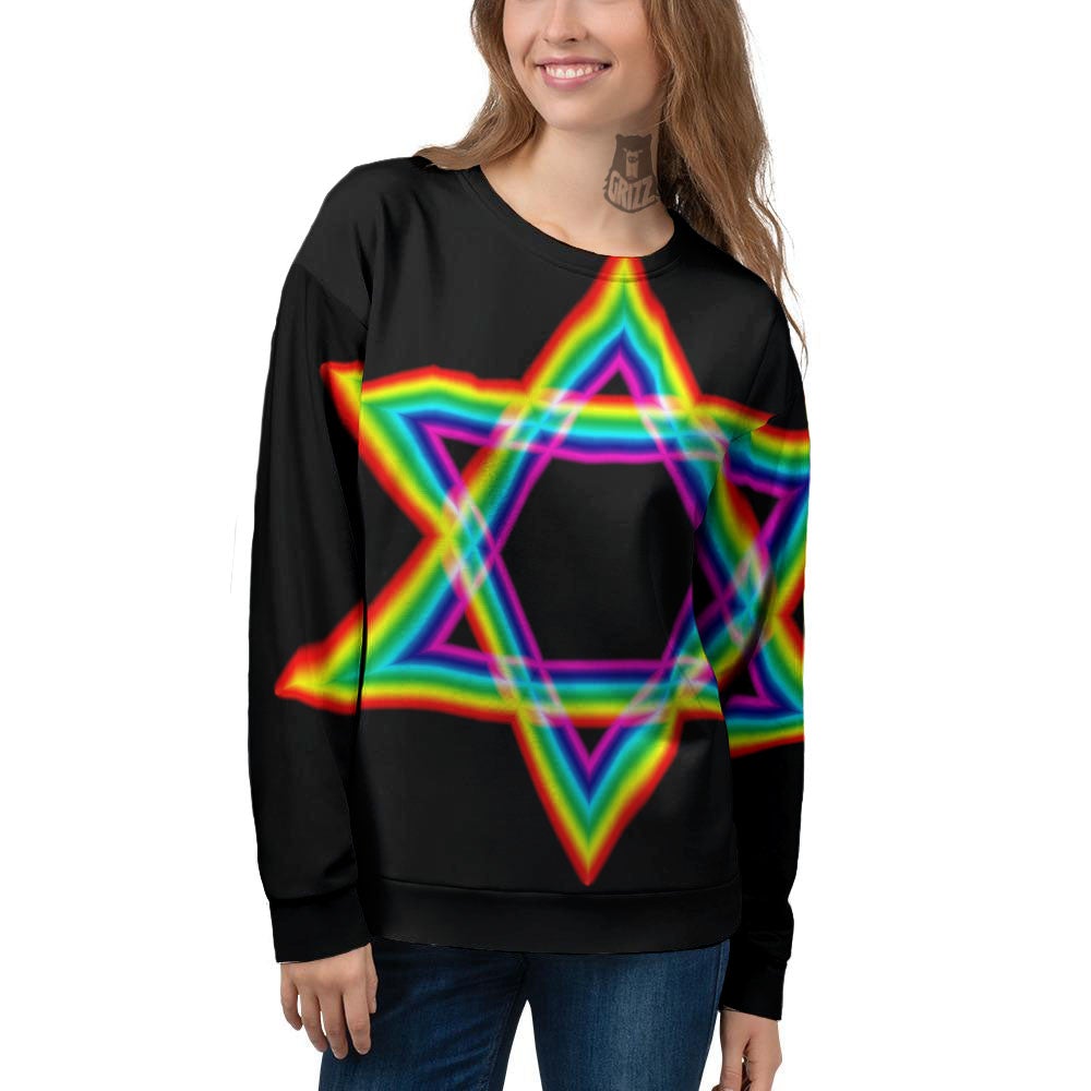 Star Of David Rainbow Print Women's Sweatshirt-grizzshop