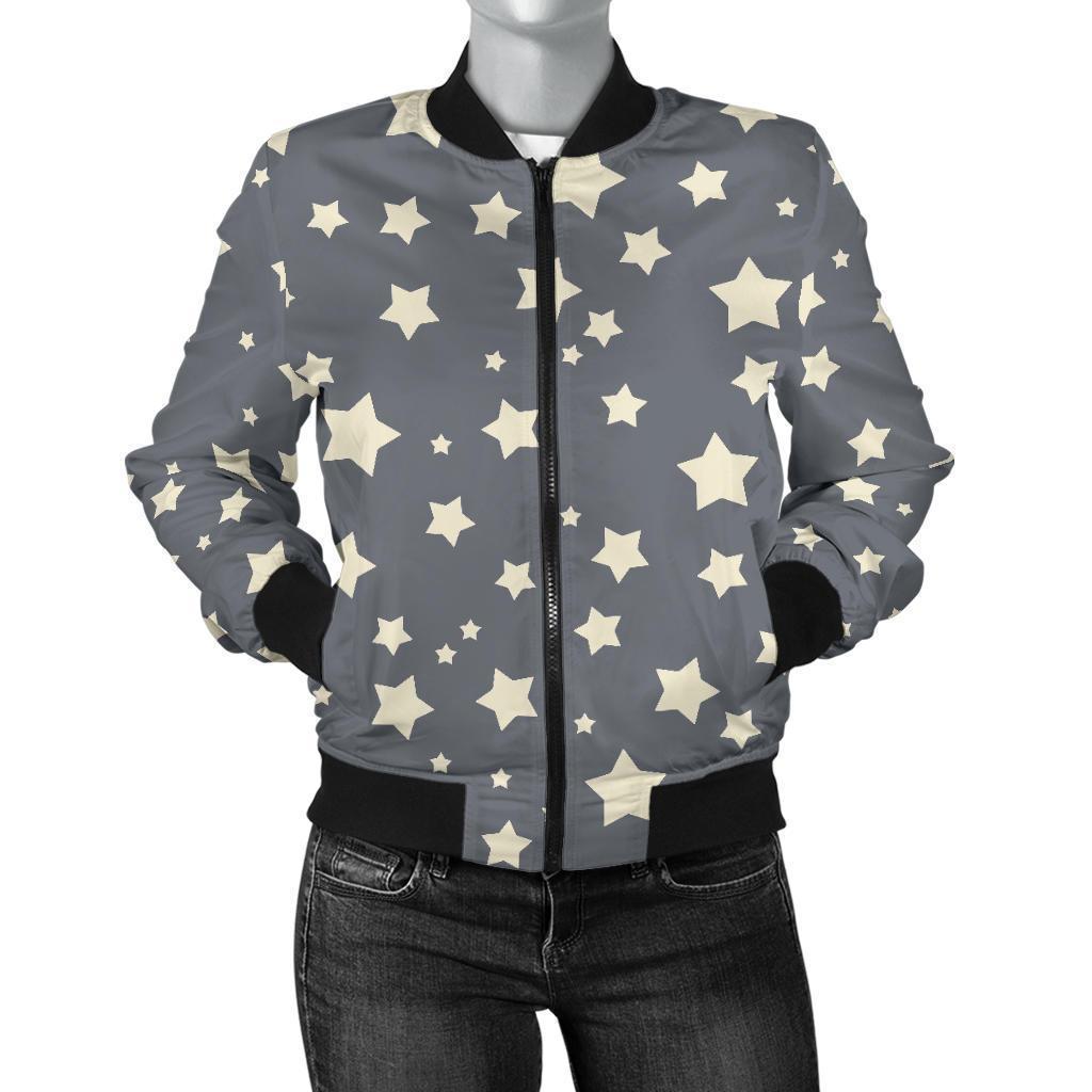 Star Pattern Print Women Casual Bomber Jacket-grizzshop