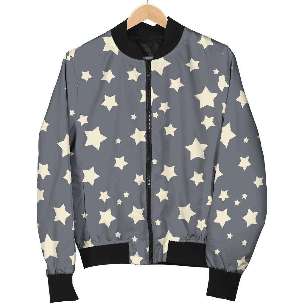 Star Pattern Print Women Casual Bomber Jacket-grizzshop