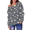 Star Pattern Print Women Off Shoulder Sweatshirt-grizzshop