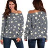 Star Pattern Print Women Off Shoulder Sweatshirt-grizzshop