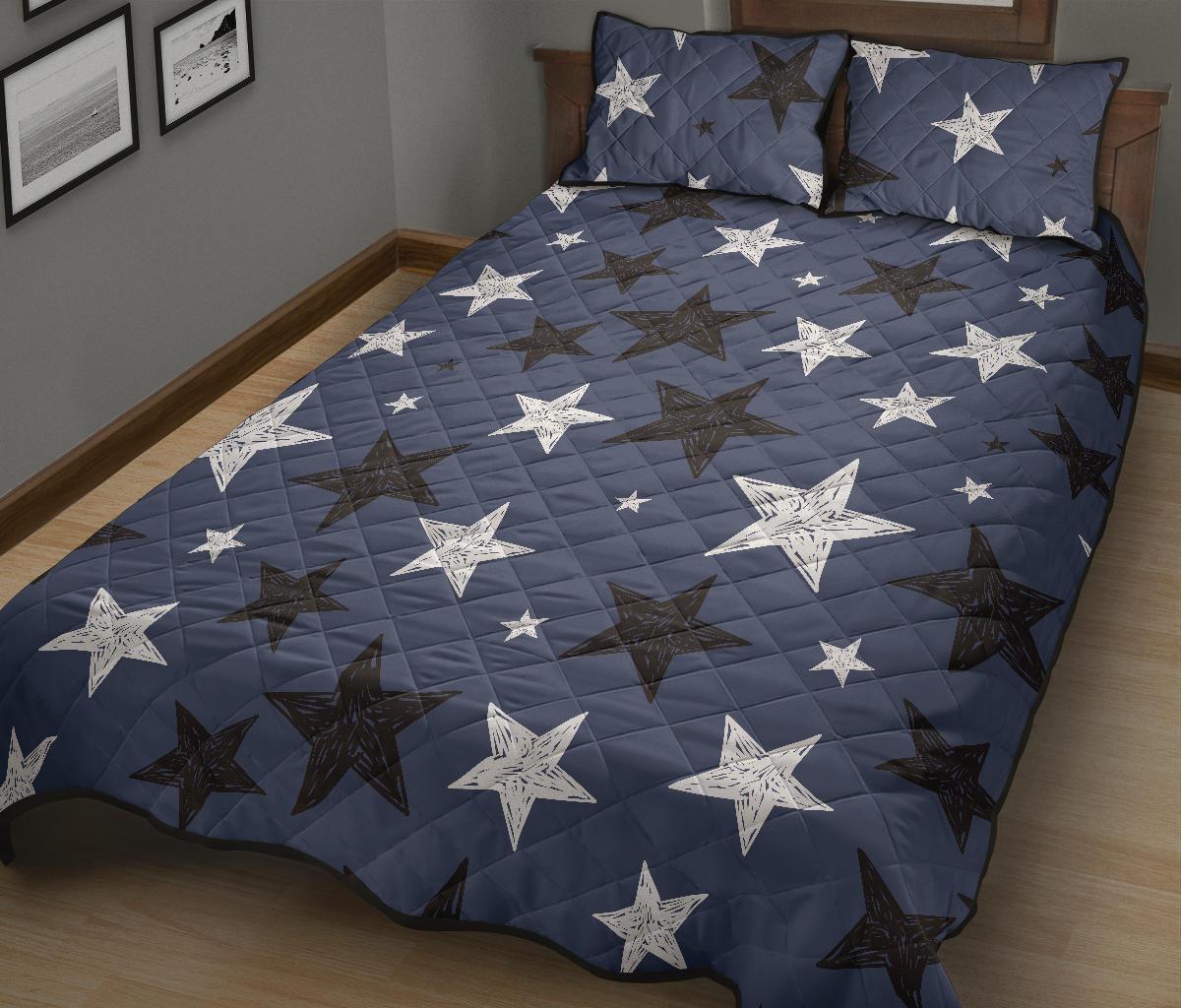 Star Print Pattern Bed Set Quilt-grizzshop