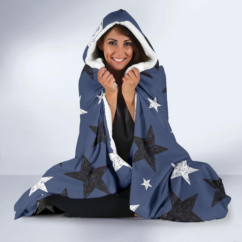 Star Print Pattern Hooded Blanket-grizzshop