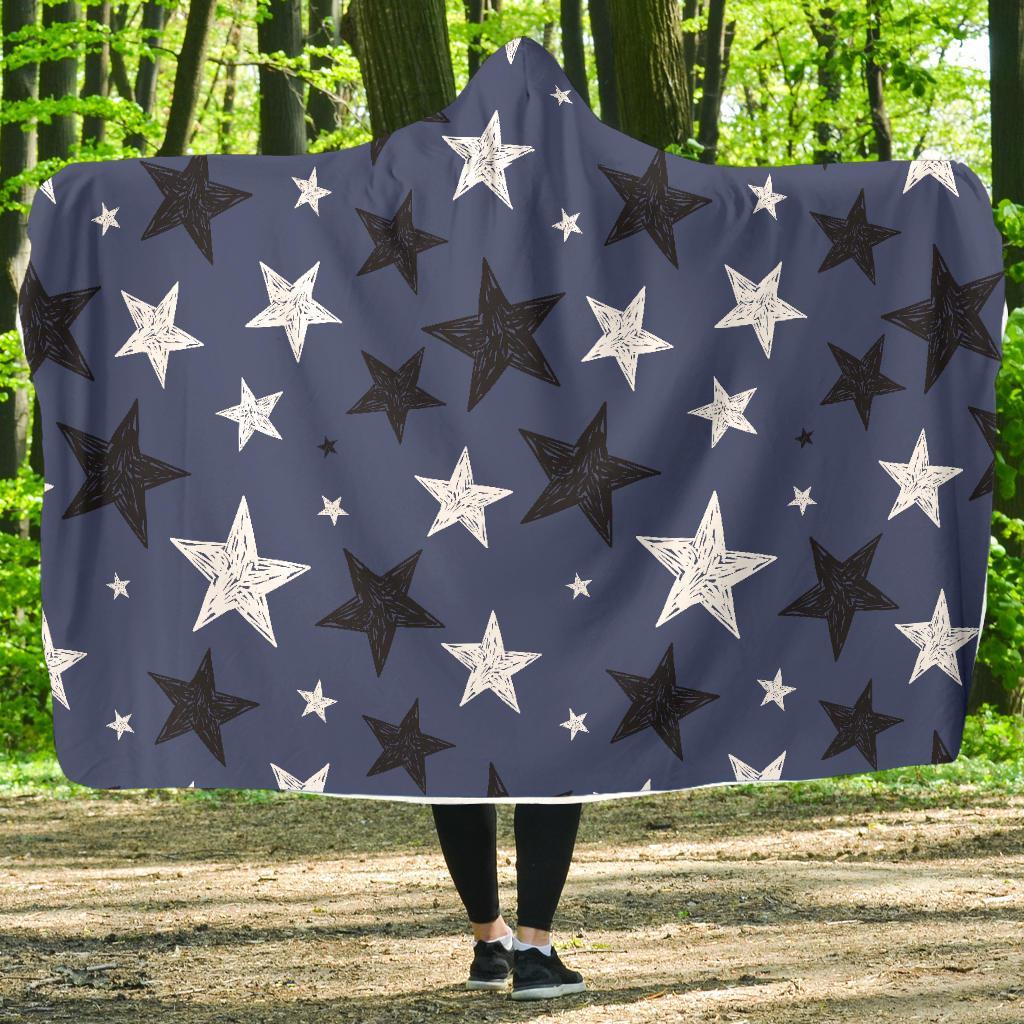 Star Print Pattern Hooded Blanket-grizzshop