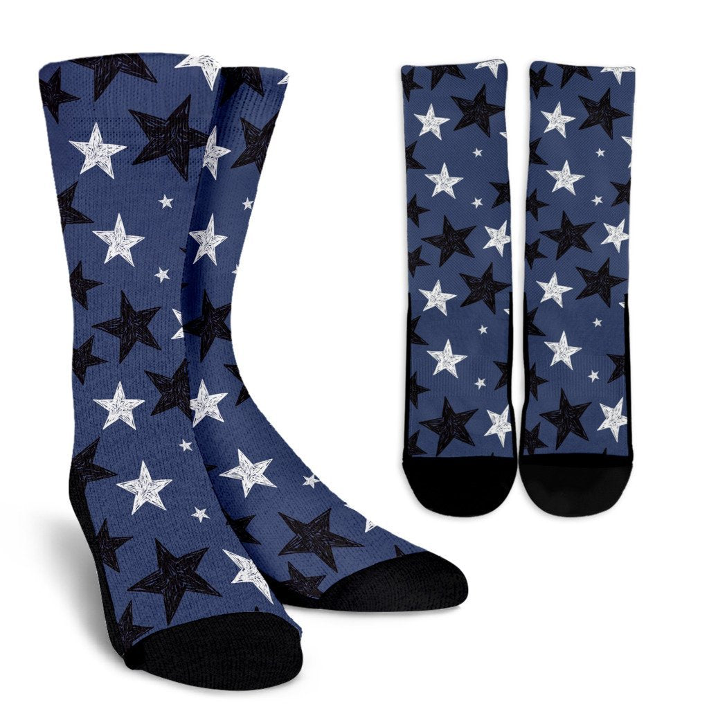 Star Print Pattern Unisex Crew Socks-grizzshop