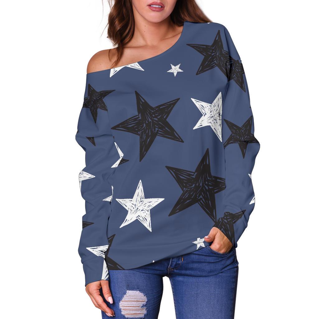 Star Print Pattern Women Off Shoulder Sweatshirt-grizzshop