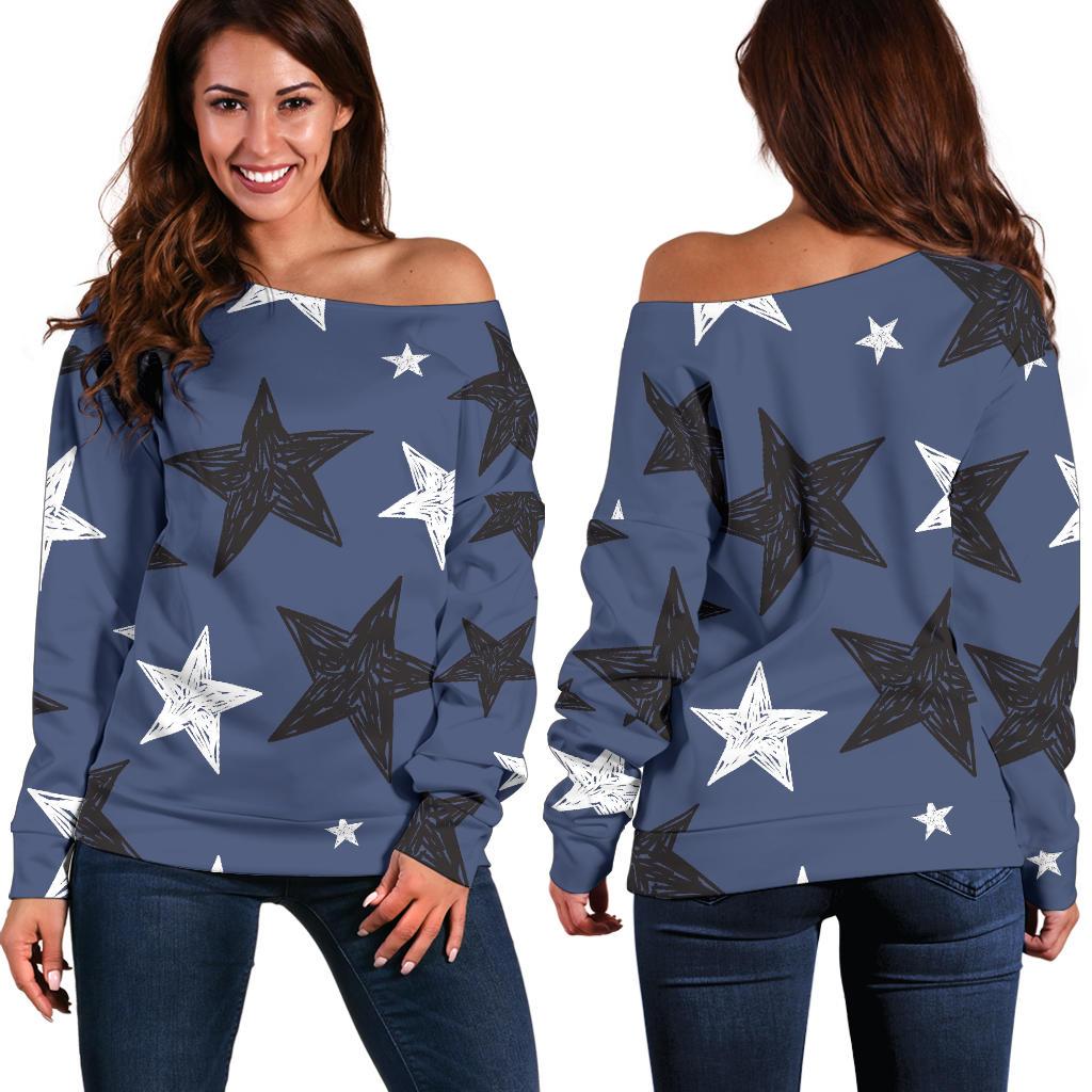Star Print Pattern Women Off Shoulder Sweatshirt-grizzshop