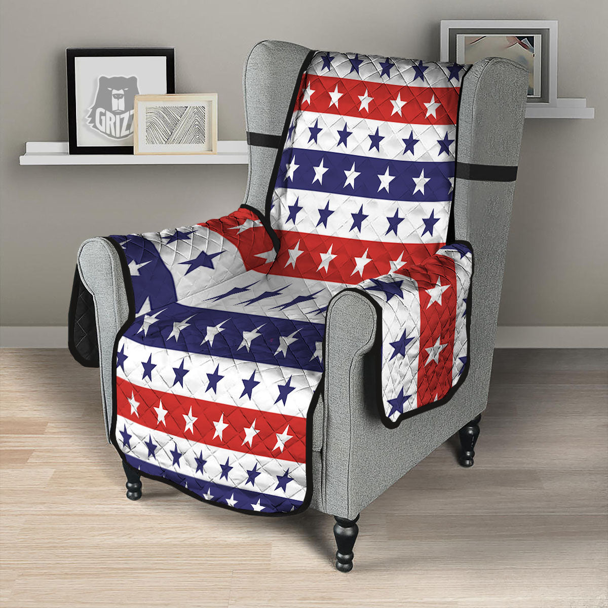 Star USA Patriotic Print Pattern Armchair Protector-grizzshop