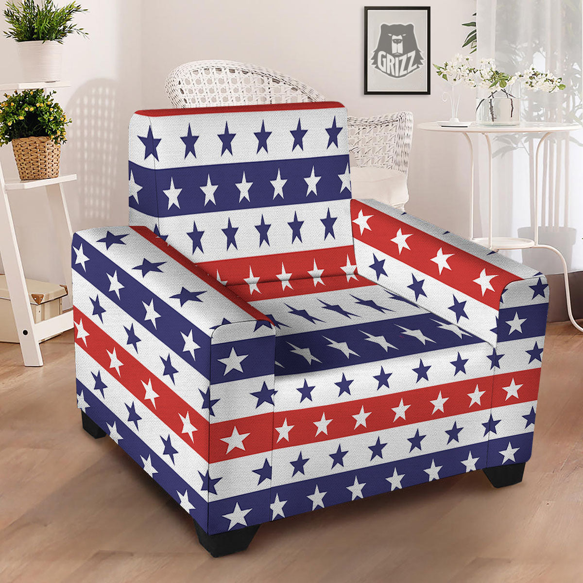 Star USA Patriotic Print Pattern Armchair Slipcover-grizzshop